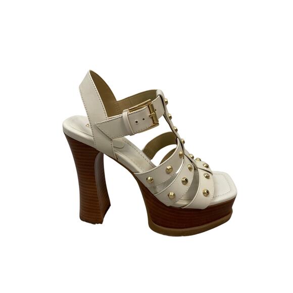 Michael Kors Jagger Studded Platform Sandals Block Heels Leather Cream Size 6M - Picture 6 of 10